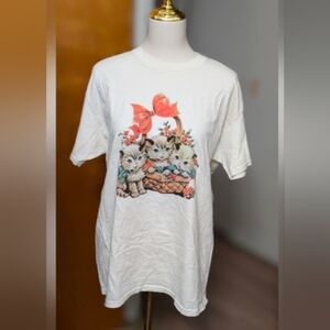 The Vinyl Icons Cute Cat Print White T-Shirt